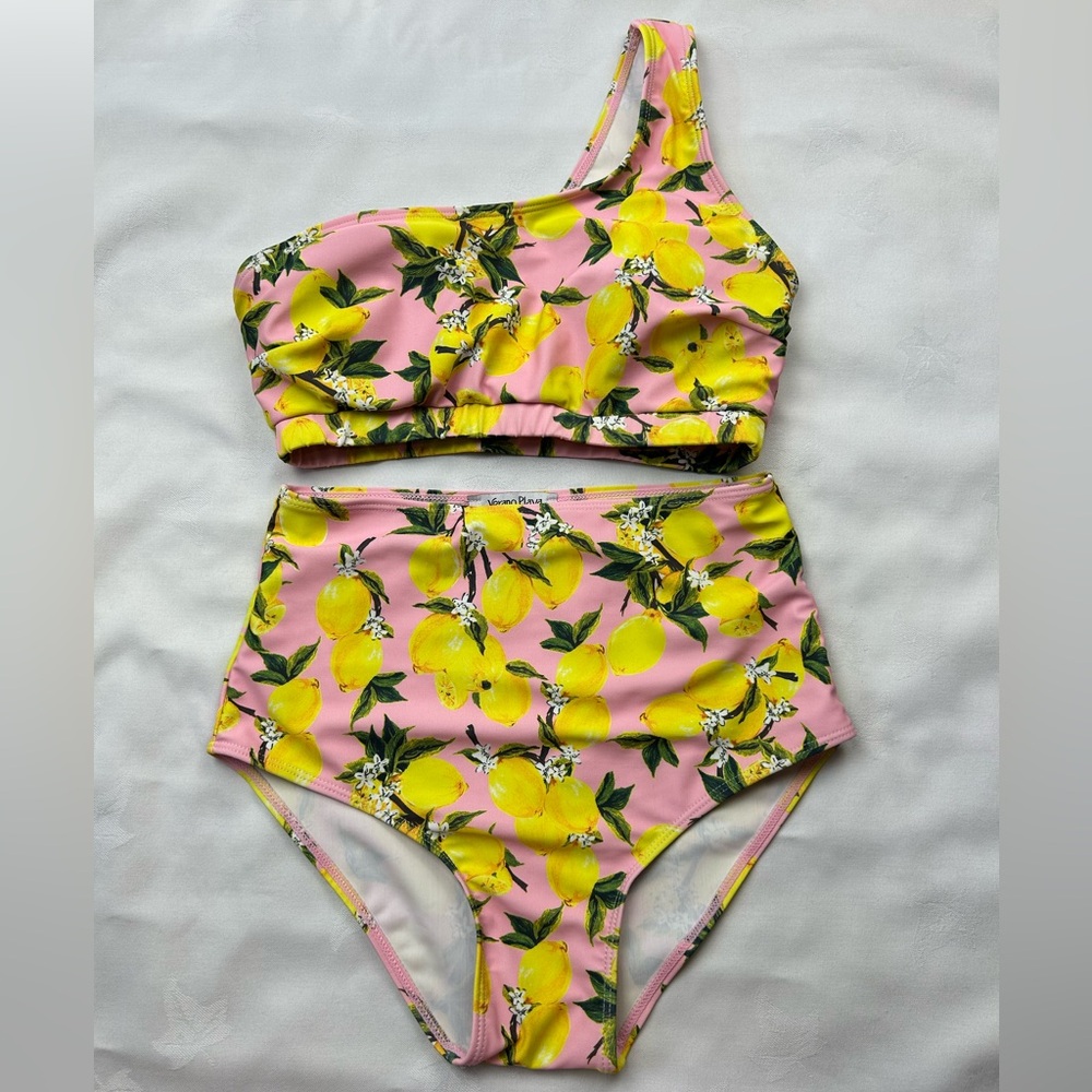 Lemon Print One-Shoulder Bikini